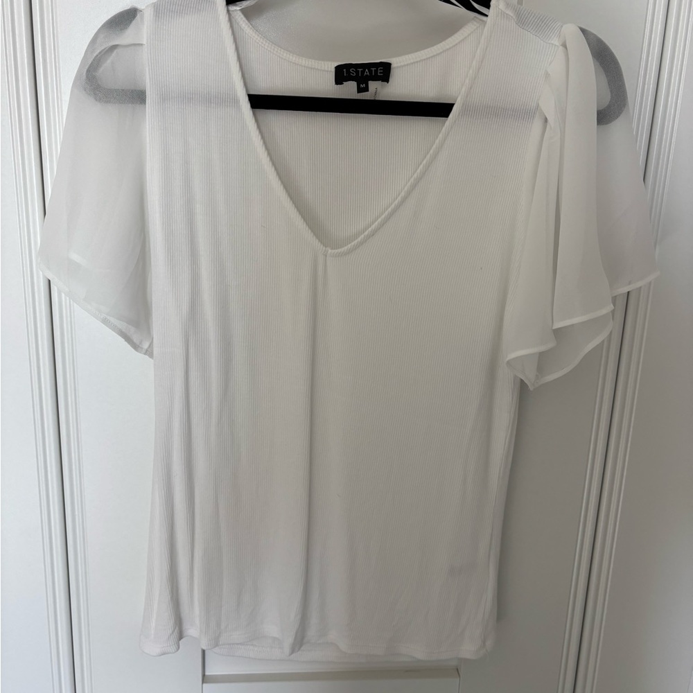1. State White Sheer Sleeve Blouse